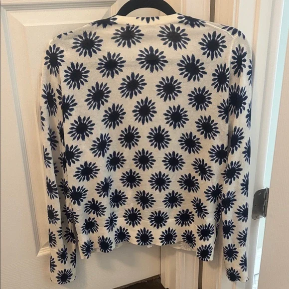 LOFT Cream and Navy Floral Button Front Cardigan - Picture 5 of 6